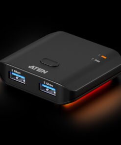 Aten Essential 2x2 USB 3.2 Gen 1 Sharing Switch, Sharing of two USB peripherals at blazing-fast 5 Gbps between two PCs at a press of the pushbutton.
